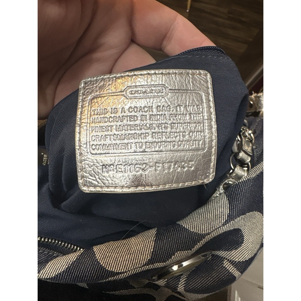 Vintage Y2K Coach Carly Signature Blue Denim Silver Stripe Hobo Satchel Purse - Picture 12 of 12